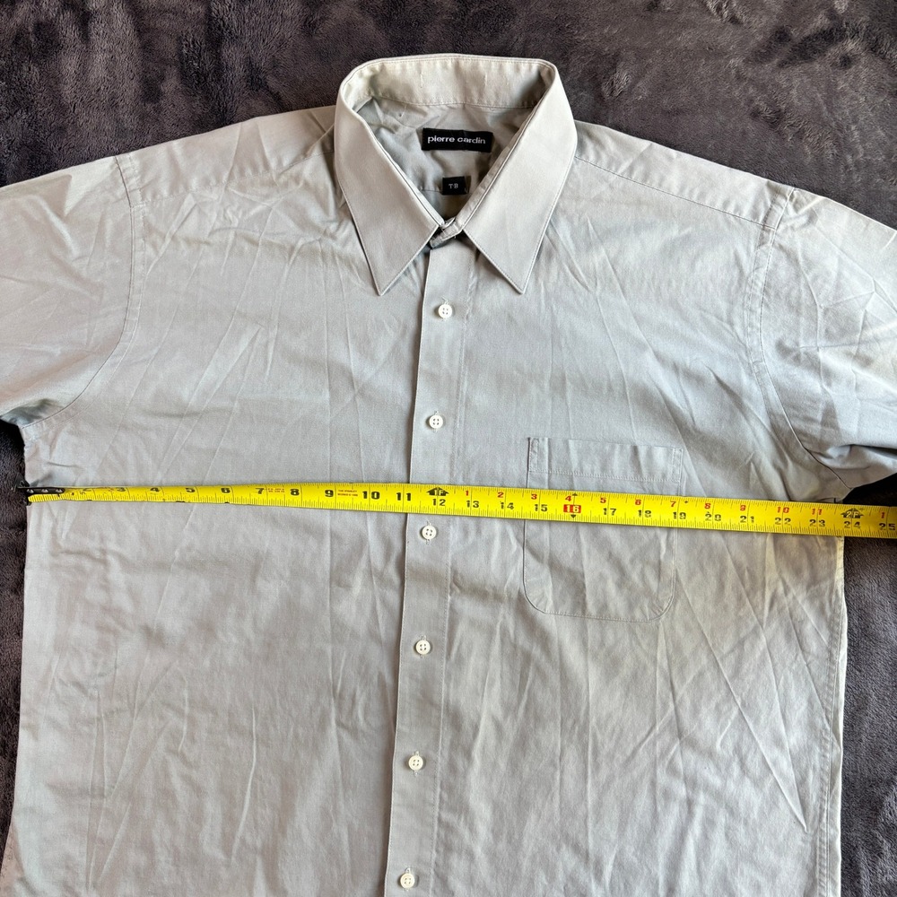Pierre Cardin Mens Light Sage Dress Shirt Size 17 34/35 Long Sleeve Button Down - Picture 7 of 8